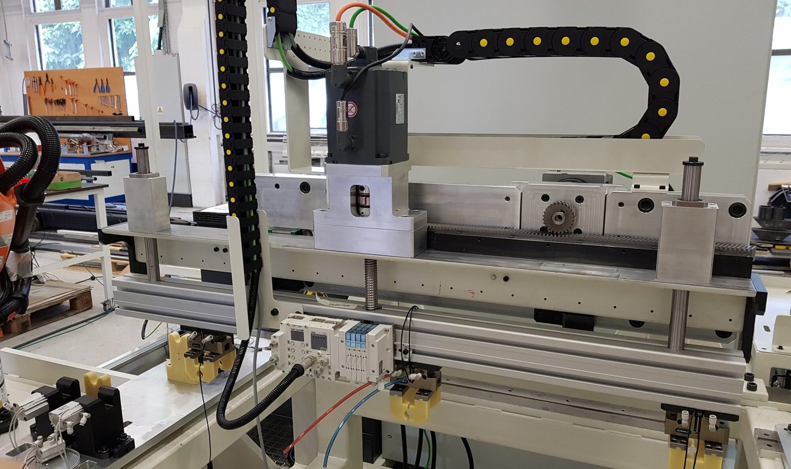 Construction of a CNC machine in factory.